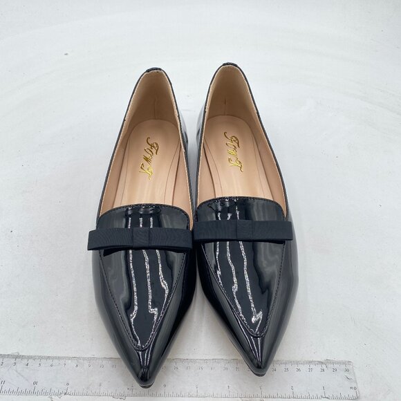 FOWT Black Bow-Knot Ballet Flats for Women Pointed Toe Loafers Slip-On Shoes - Picture 3 of 8